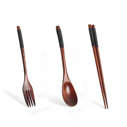 3 Pieces Natural Wood Cutlery Set