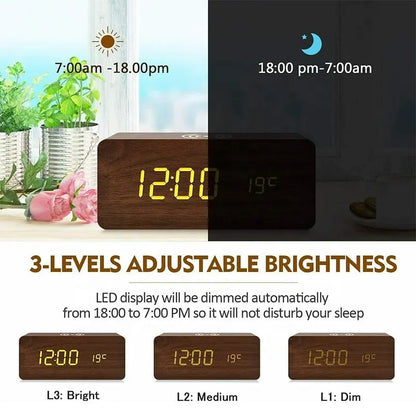 Wooden Wireless Charging Digital Alarm Clock