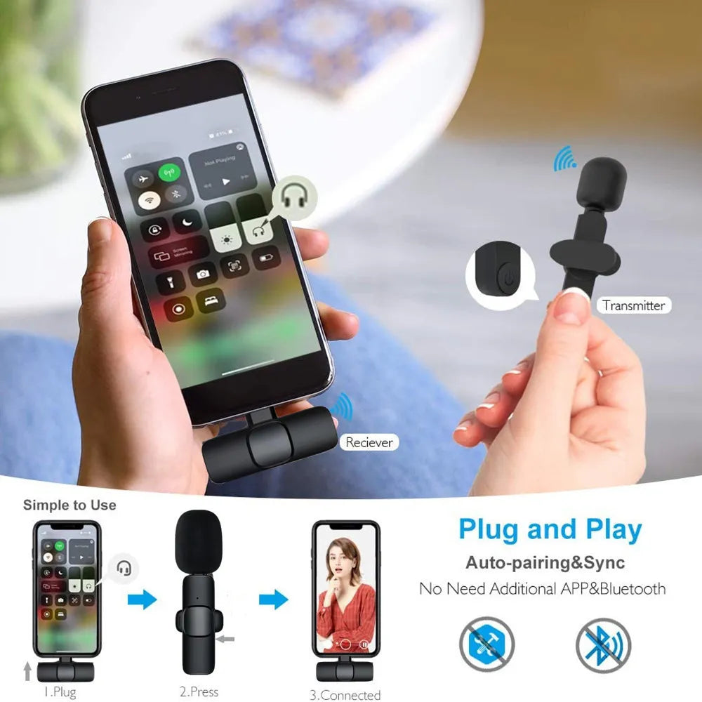 Portable Wireless Lavalier Microphone for iPhone & Android - Long Battery Life, Perfect for Live Broadcasts & Gaming