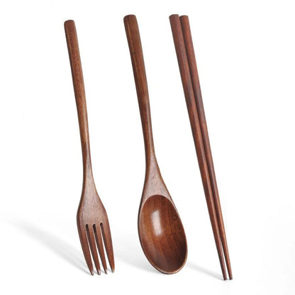3 Pieces Natural Wood Cutlery Set